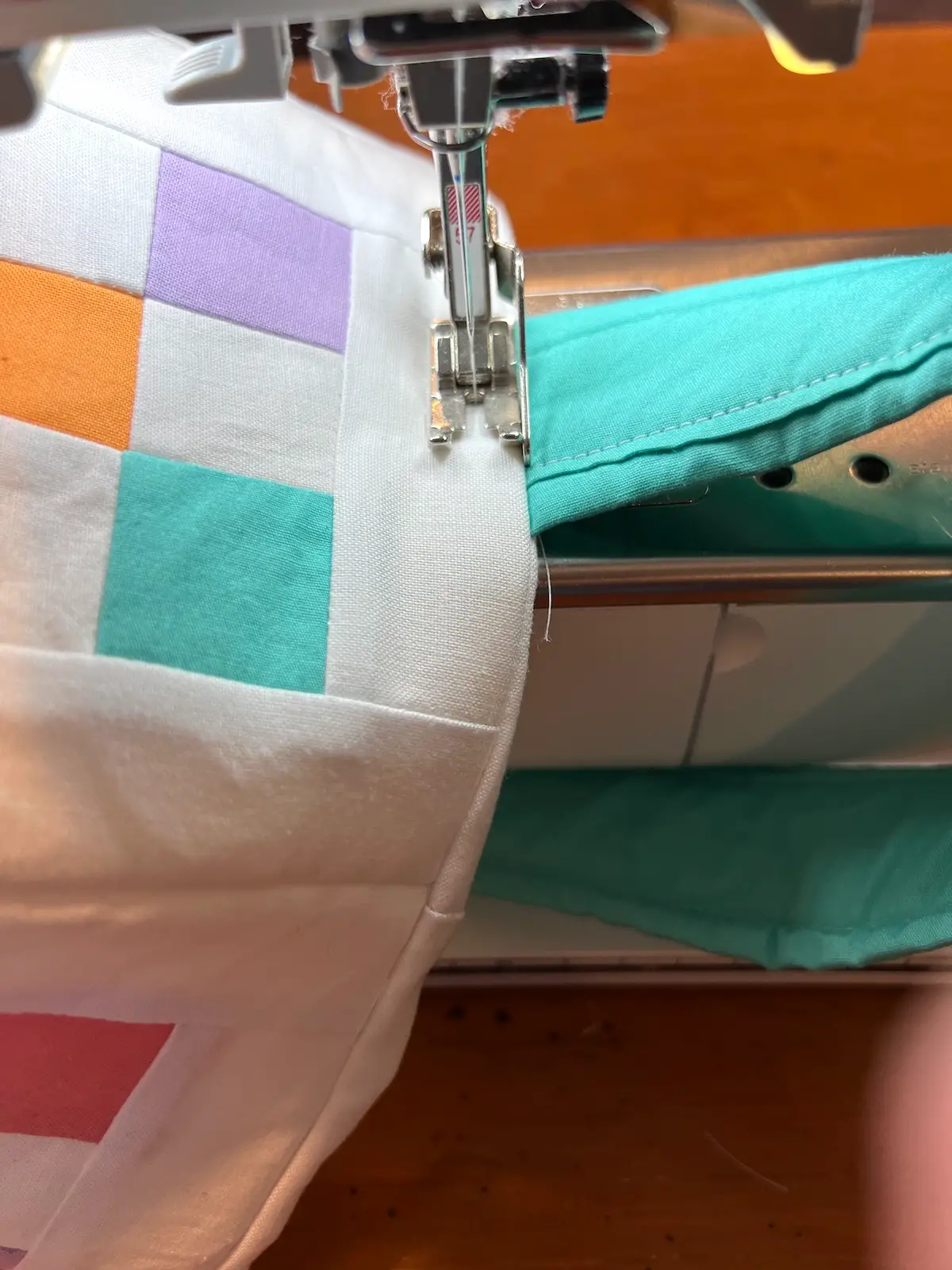 Easter Patchwork basket topstitch around the upper edge