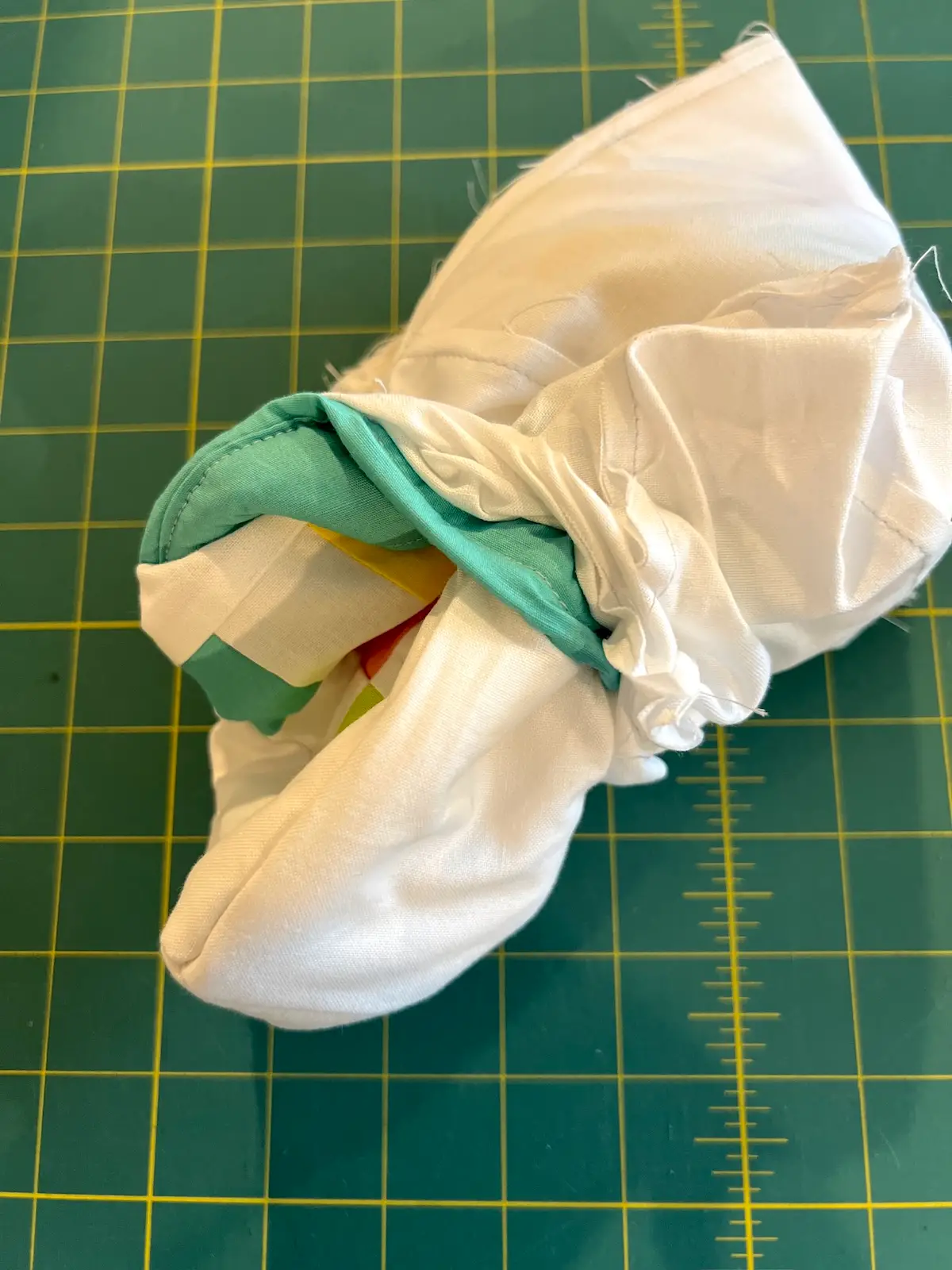 Easter Patchwork basket turning the basket right side out through the opening