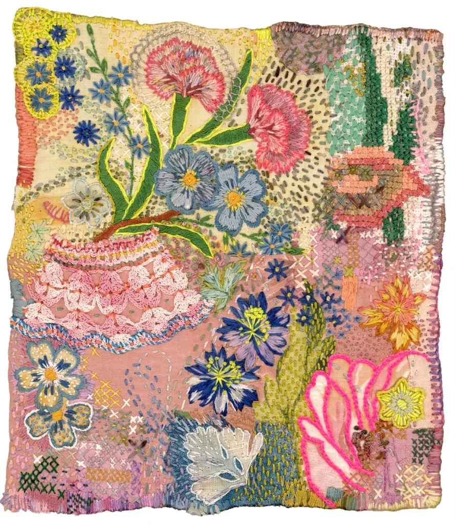 Cheerful spring like embroidery piece by Fleur Woods