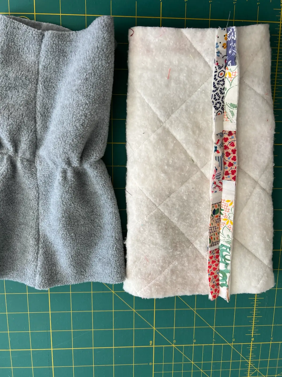 Golf club head covers showing the lining and the outer ready to be sewn together