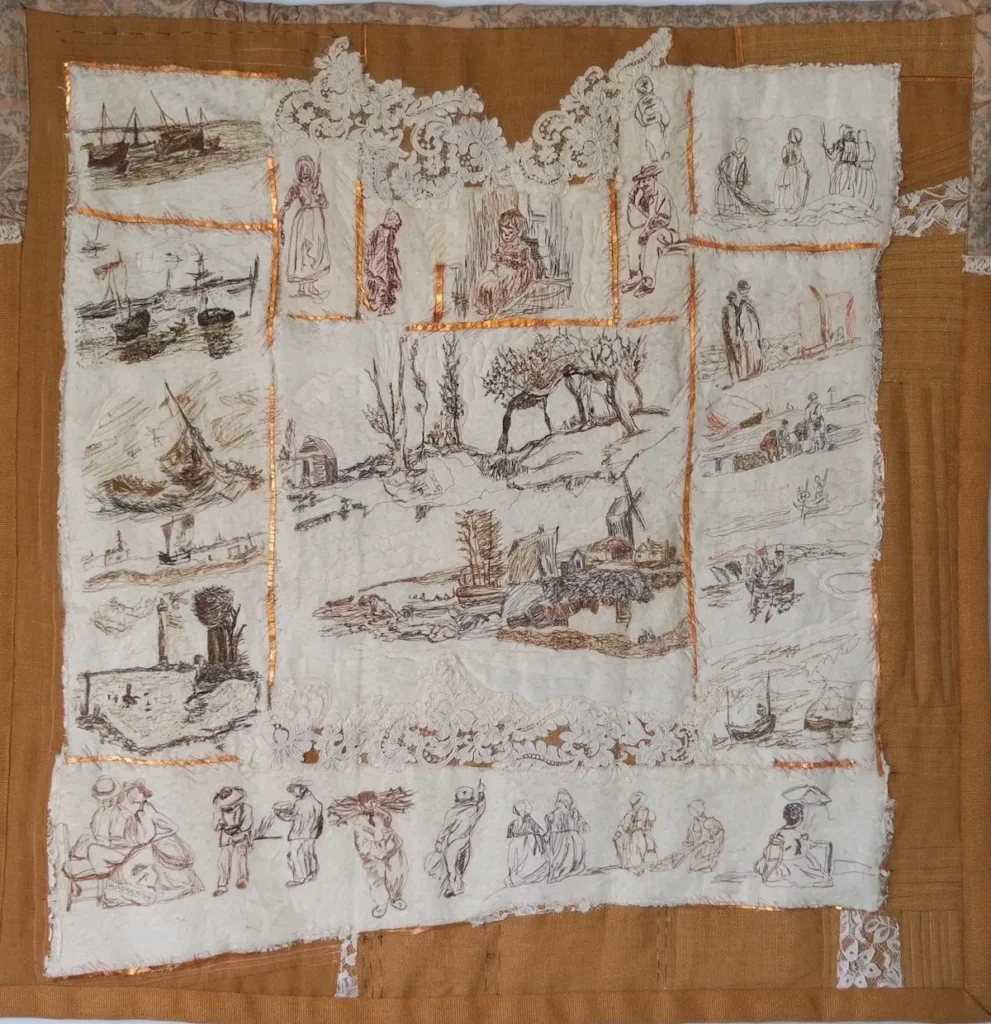 Repainting Boudin fiber art by Tiziana Tateo