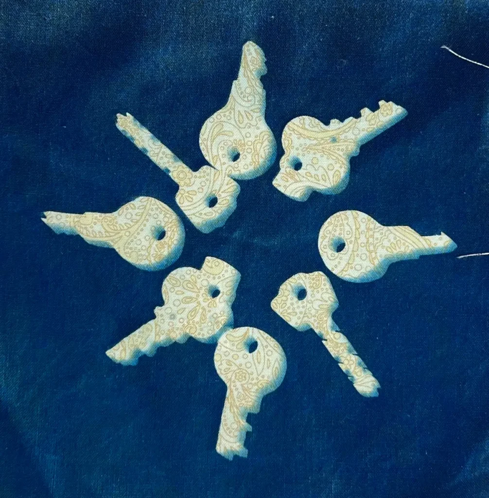 Cyanotype keys on a print fabric