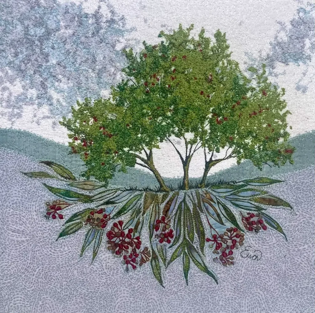 Winter Berry fiber art by Eileen McNulty