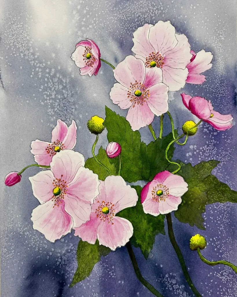 Anemones watercolor by Louis Davidson and Morgaine Davidson