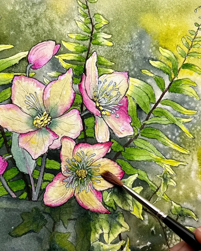 Hellebores watercolor by Louis Davidson and Morgaine Davidson