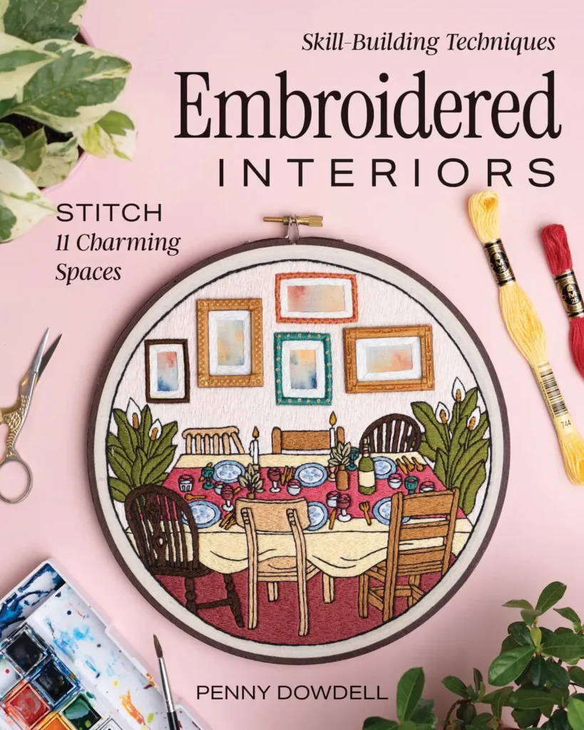 Embroidered Interiors book cover by Penny Dowdell