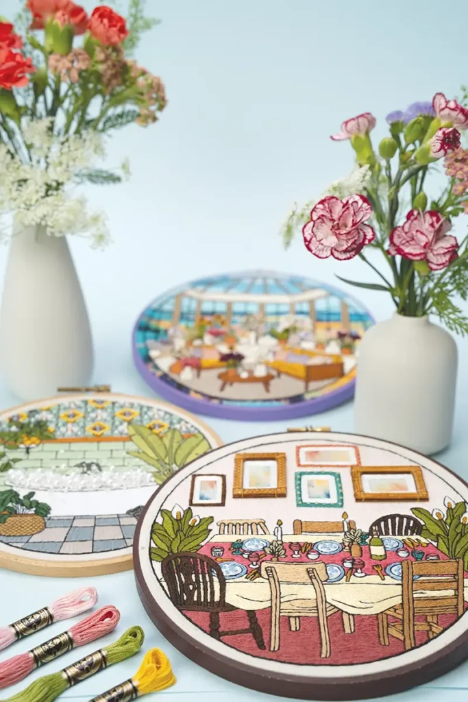 Selection of three embroideries in Penny Dowdell book