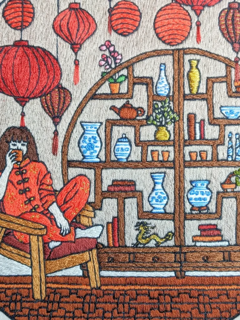 Chinese New Year Room embroidery by Penny Dowdell