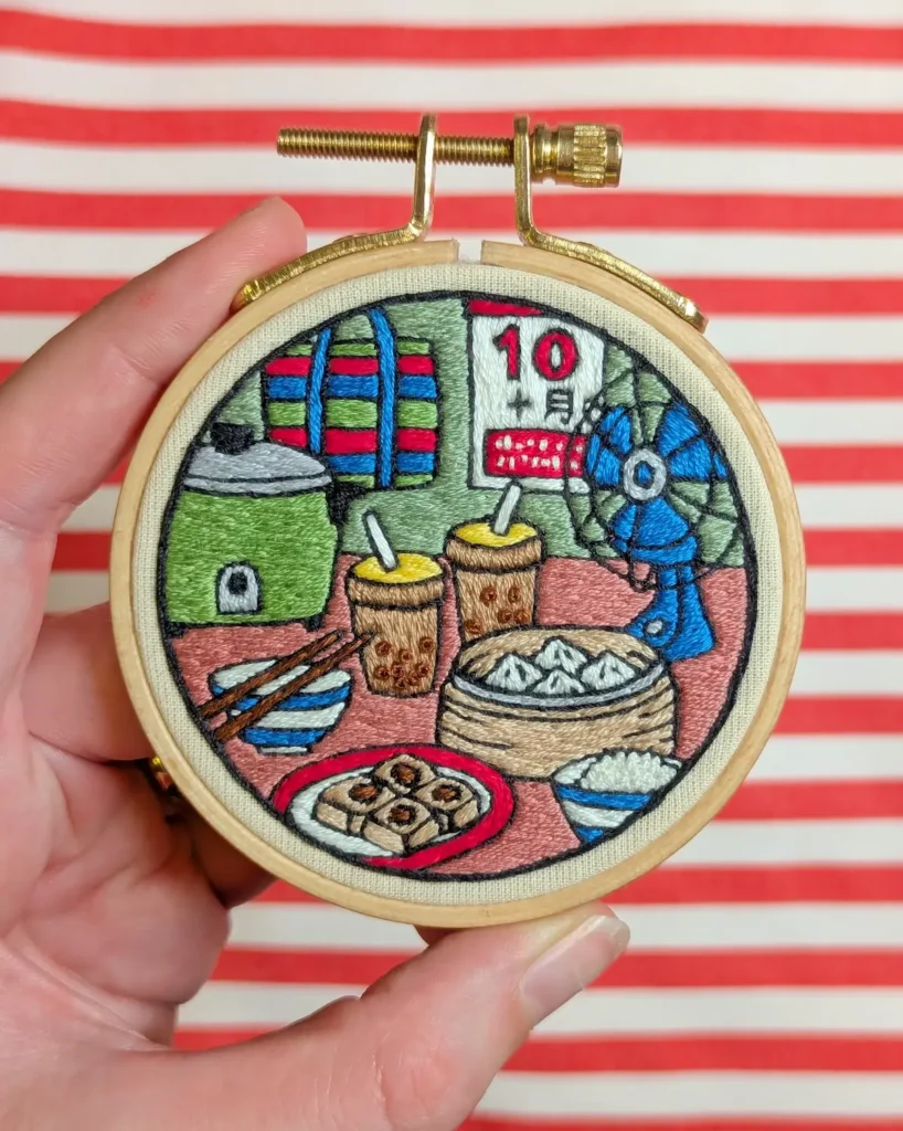 Taiwan Still Life embroidery by Penny Dowdell