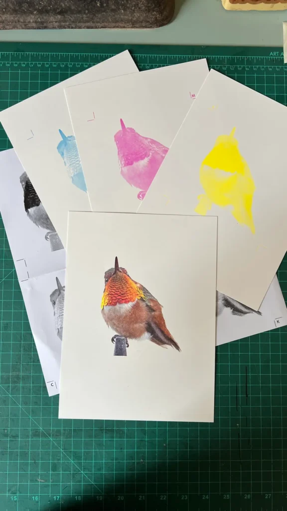 Showing pre prints for the hummer in Listen by Rebecca Chamlee