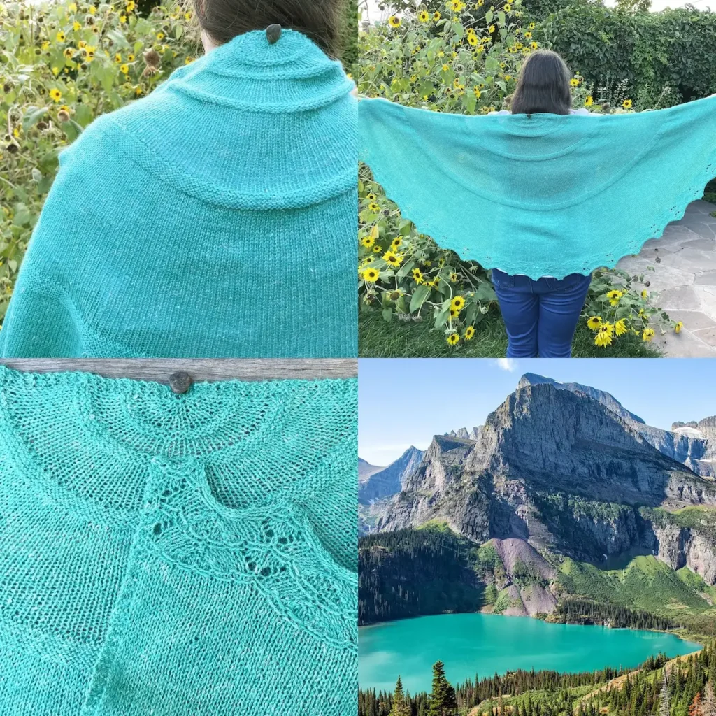 Dropping a Stone Grinnell Lake knitted shawl by Virginia Catherall