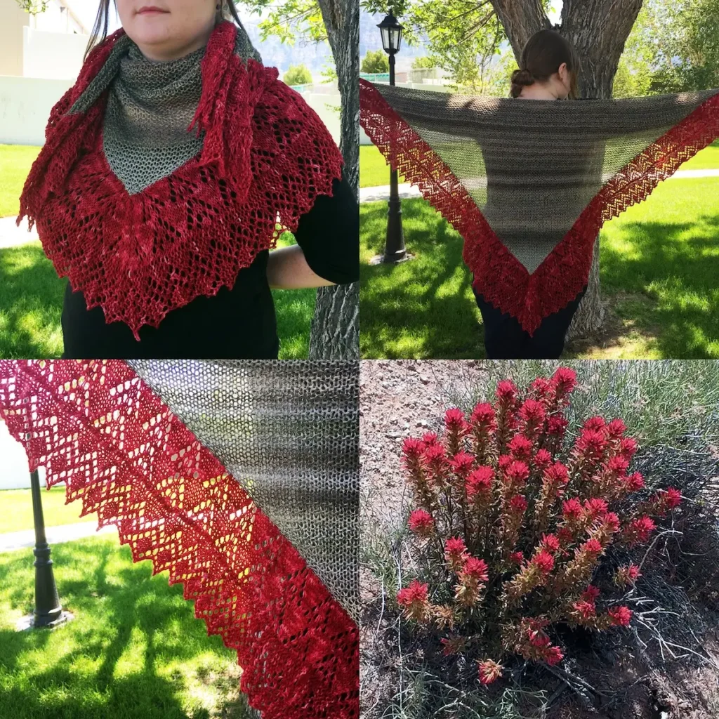 Indian Paintbrush knitted shawl by Virginia Catherall