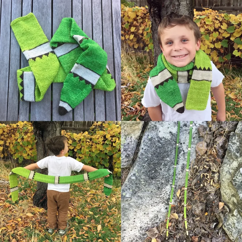 Playing with Horsetails knitted scarf by Virginia Catherall