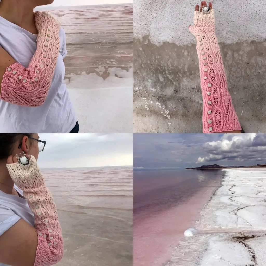 Salt Gatherer fingerless glove knitted by Virginia Catherall