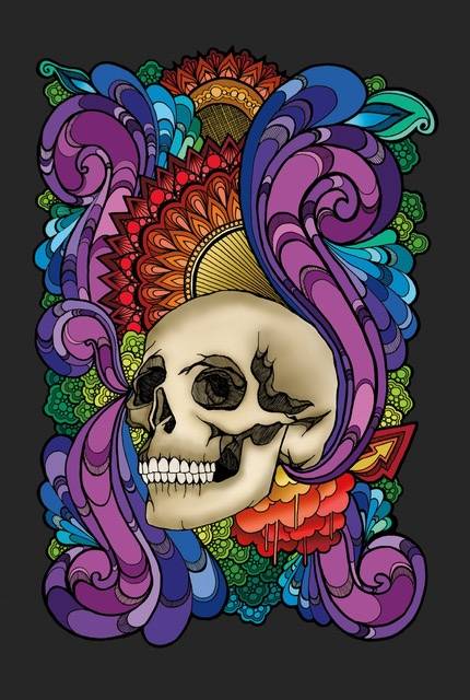 Skull whole cloth quilt stitched by Karlee Porter