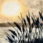 Ocean Sunset felted fiber art by Kelly Conrad