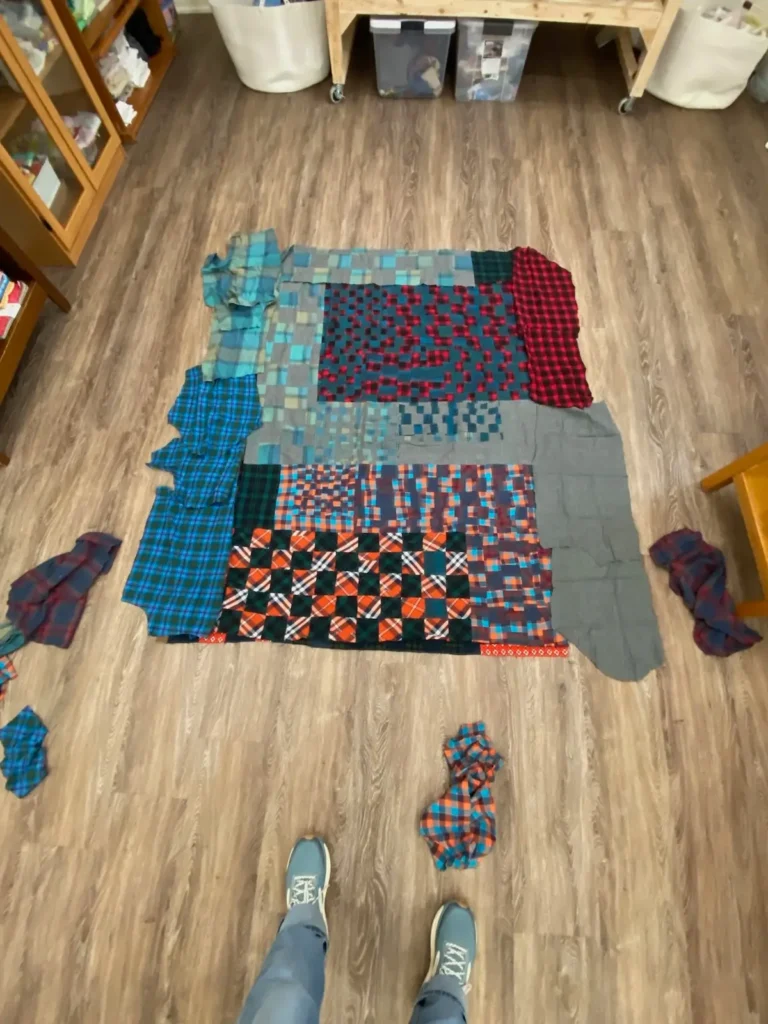 Check Check art quilt in progress by Lela O'Dell