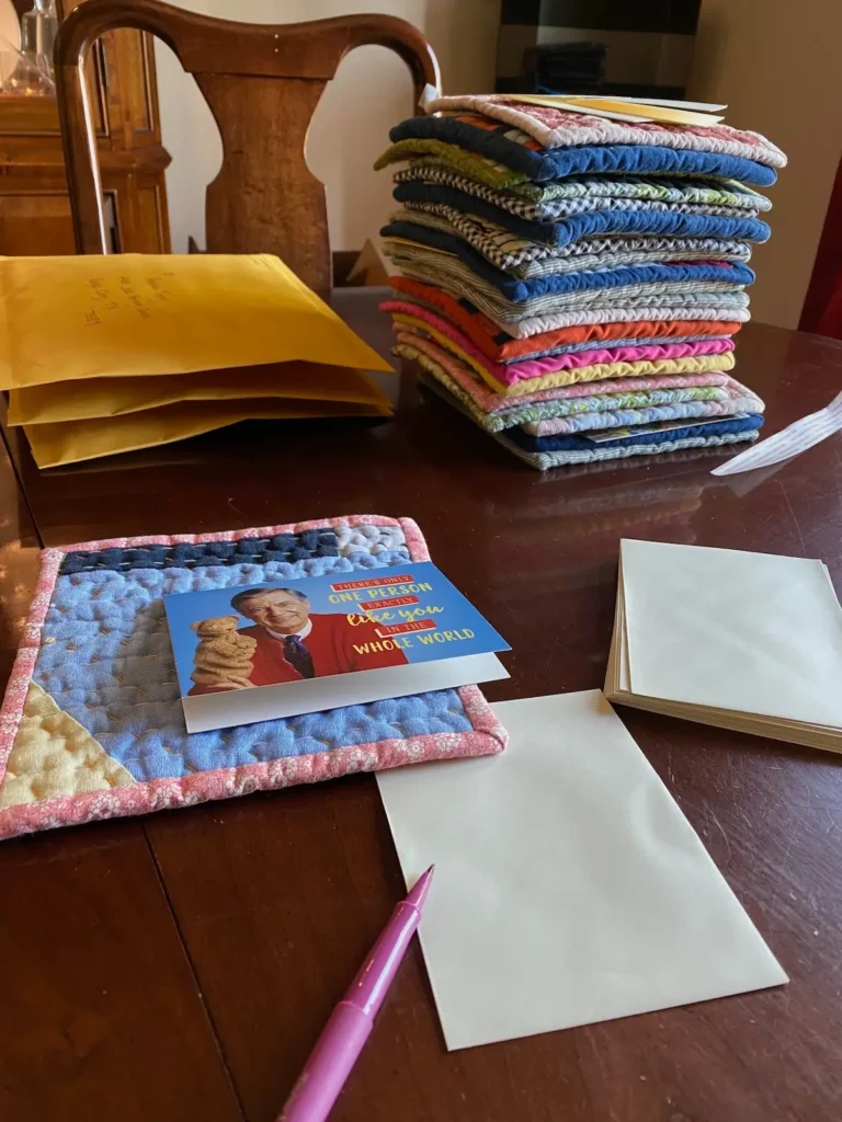 Stacks of potholder that Lela O'Dell made during the pandemic