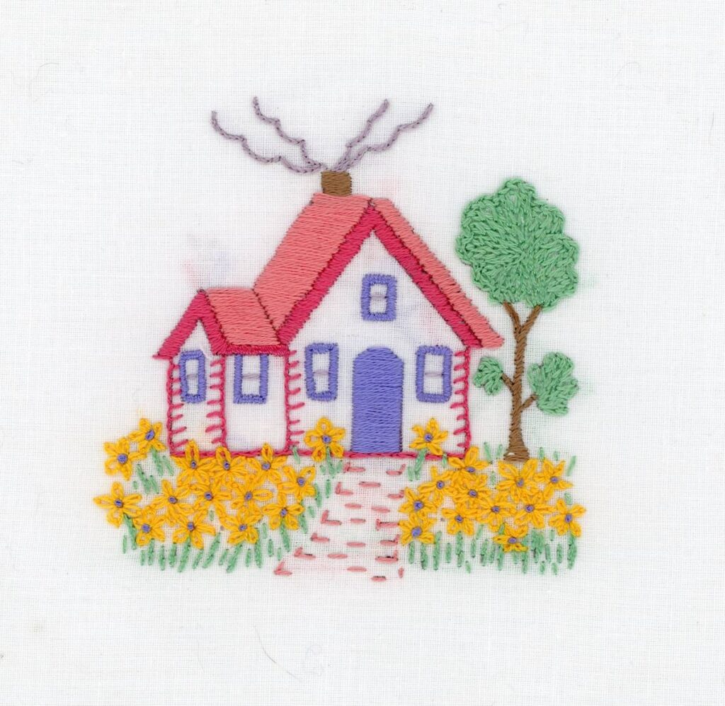 Cottage embroidery motif by Susie Johns