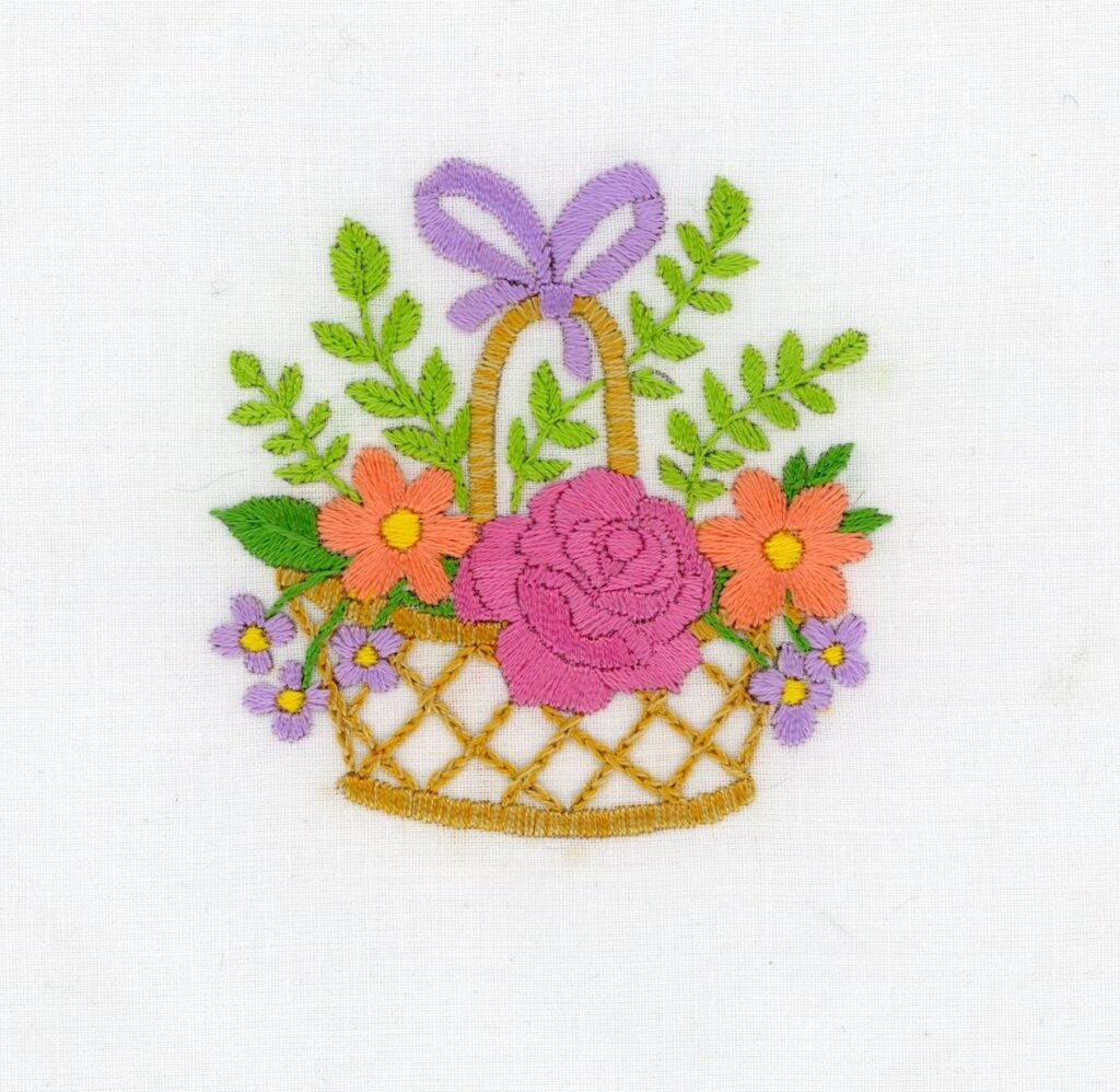Flower basket embroidery by Susie Johns