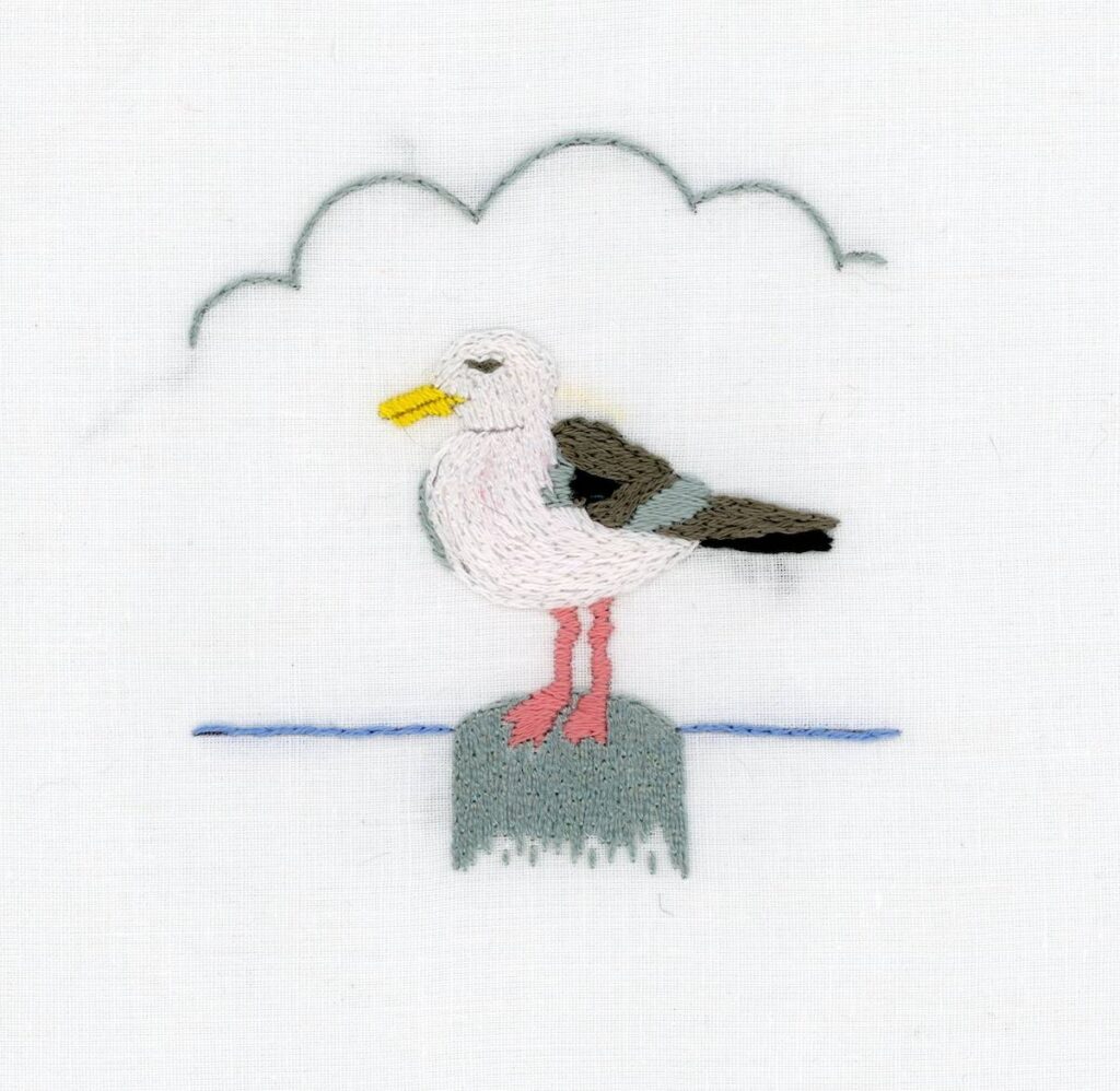Seagull embroidery motif by Susie Johns