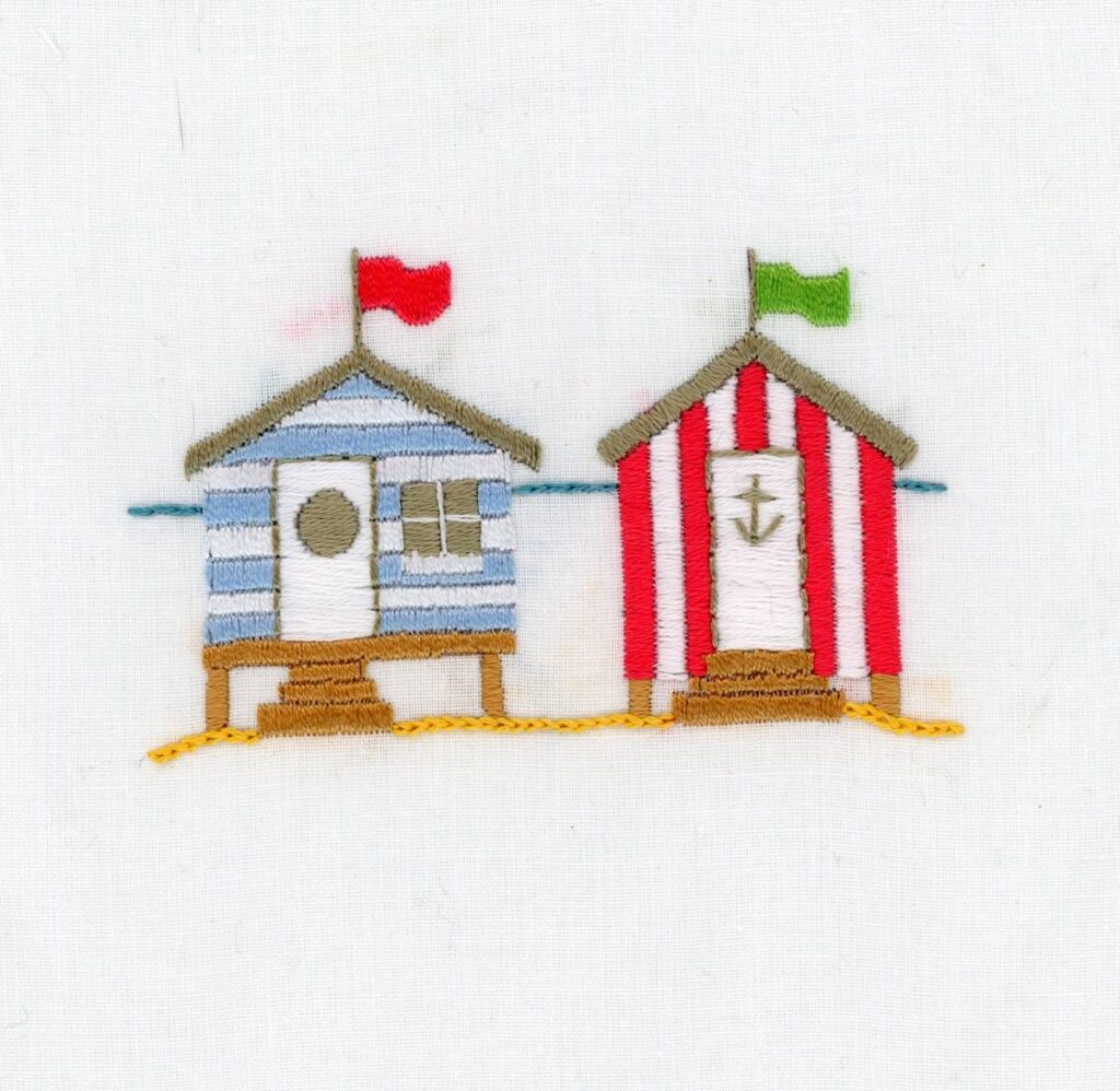 Ocean Beach Hut embroidery motifs by Susie Johns