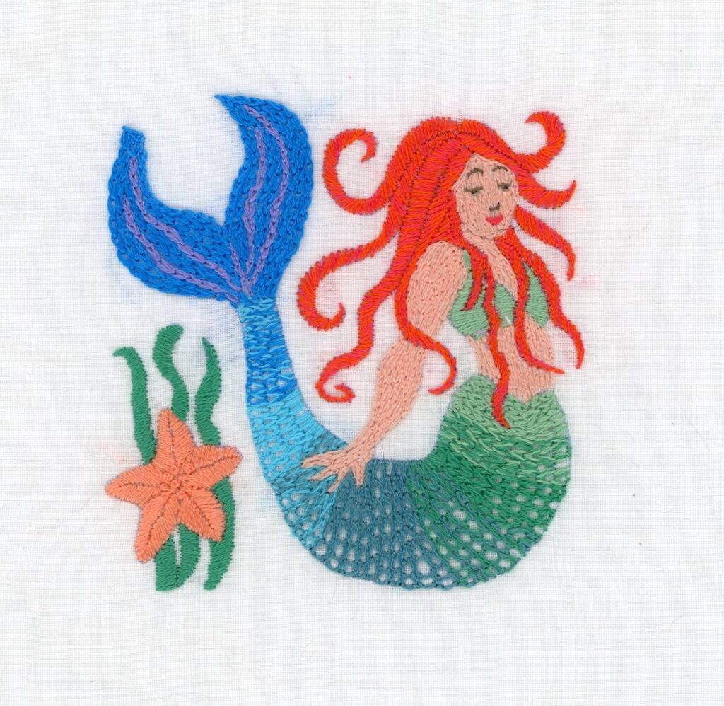 Mermaid embroidery by Susie Johns
