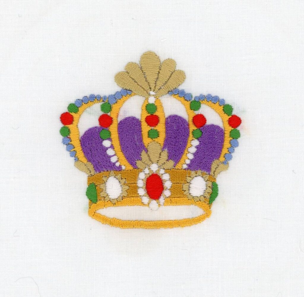 Crown embroidery motif by Susie Johns