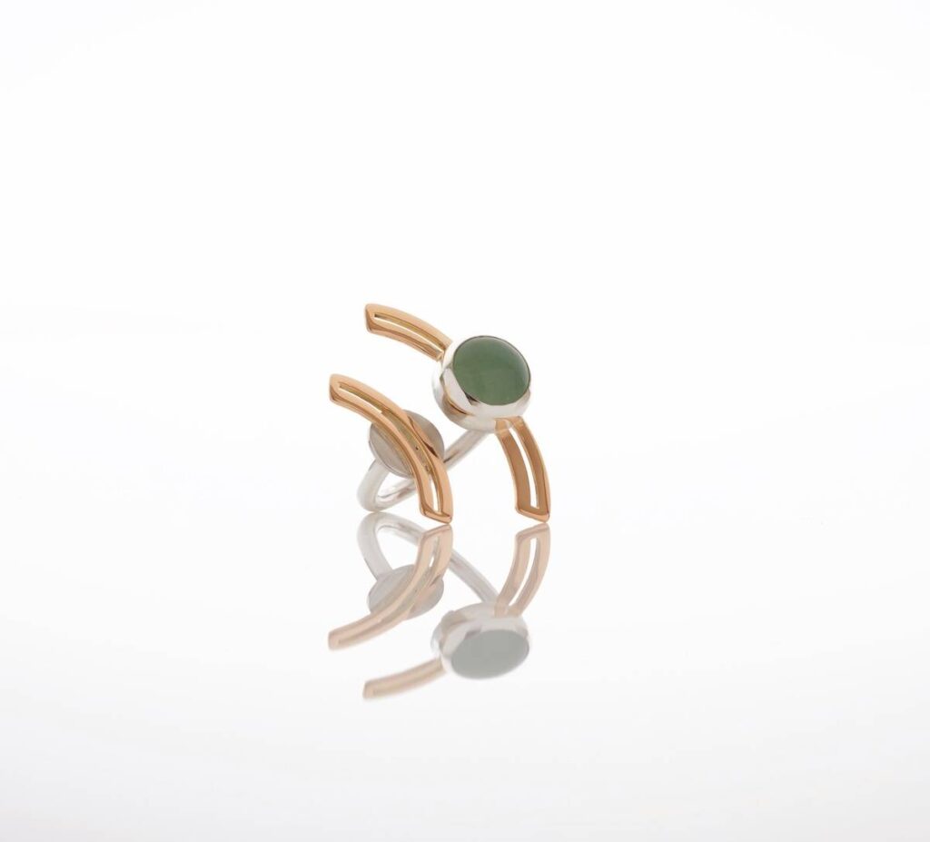 Silver, gold and green agate ring by Emma Jane Champley