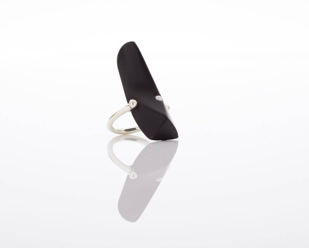 Silver, black marble, and pearl ring by Emma Jane Champley