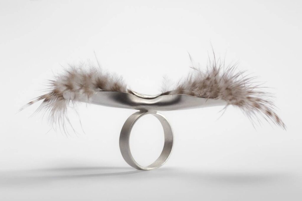 Silver and feather ring by Emma Jane Champley