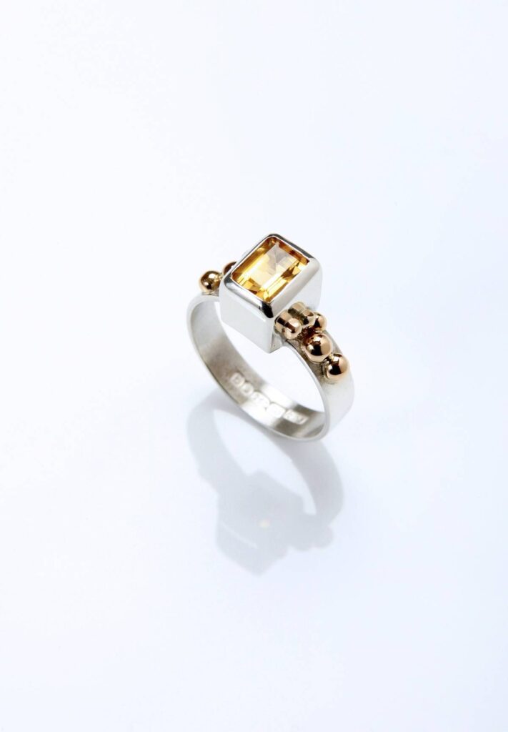 Silver, gold and citrine ring by Emma Jane Champley