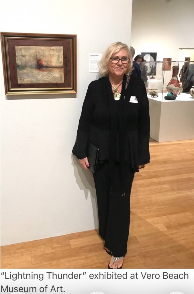 Grace Cormier with her piece Lightning Thunder at Vero Beach Museum of Art
