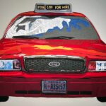 Washington DC Taxi fiber art by Jayne Bentley Gaskins