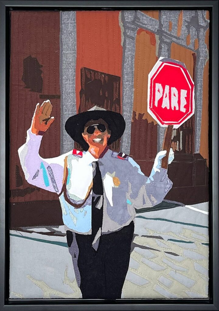 Peruvian Traffic Control fiber art by Jayne Bentley Gaskins