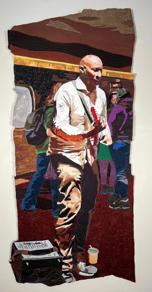 Subway Musician fiber art by Jayne Bentley Gaskins