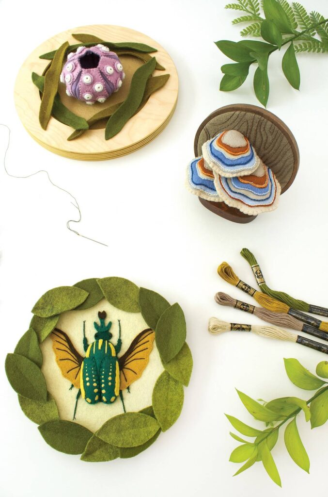 Three of the project in felt & embroidery book by Jenny Bolhofner