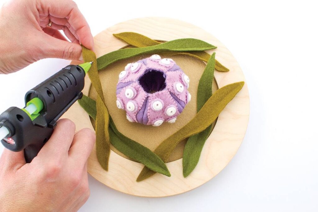 Sea urchin in progress felt and embroidery by Jenny Bolhofner