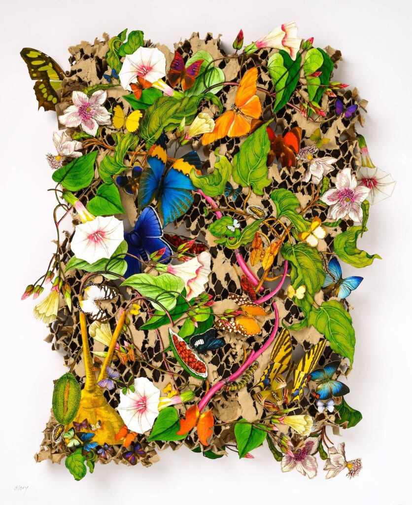 Butterflies and flower paper sculpture by Kim Briet