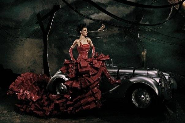 Lady in red dress costume made by Kristine Berg