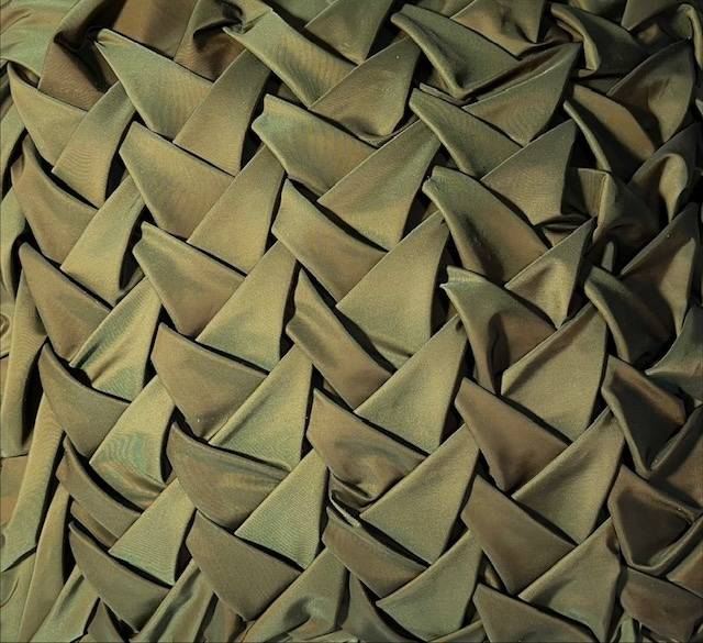 Olive green textile origami by Kristine Berg