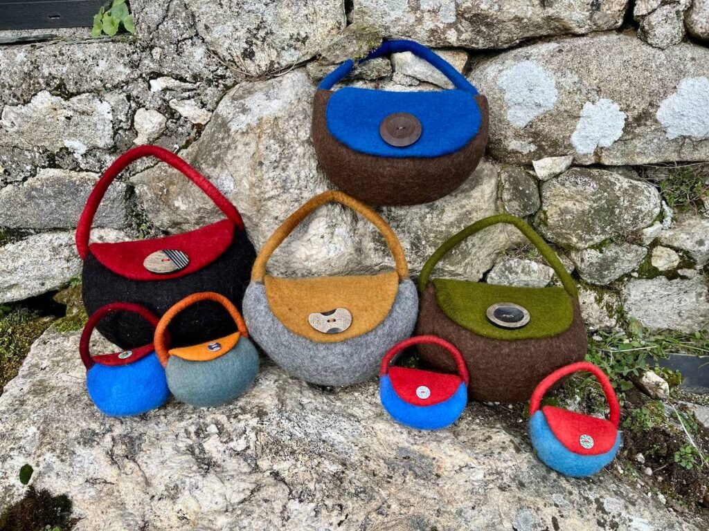 Felted round bags by Leiko Uchiyama