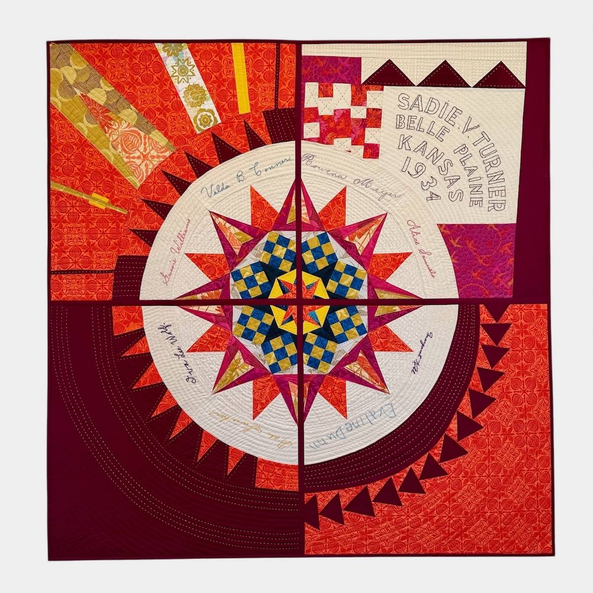Compass star quilt with signatures by Tina Davis