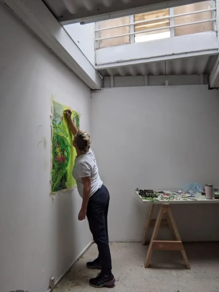 Anastasia Zielinski working on Santuario en el Centro in her Mexico City studio