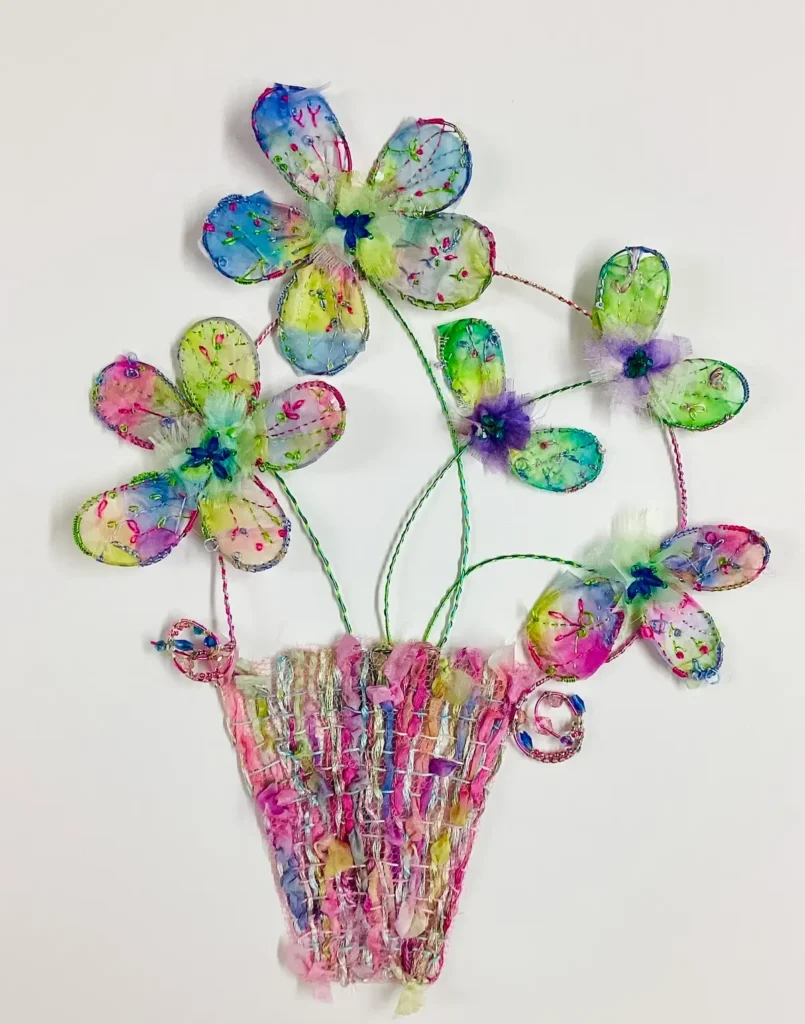 Dot Ronaldson wired flowers in a pink vase