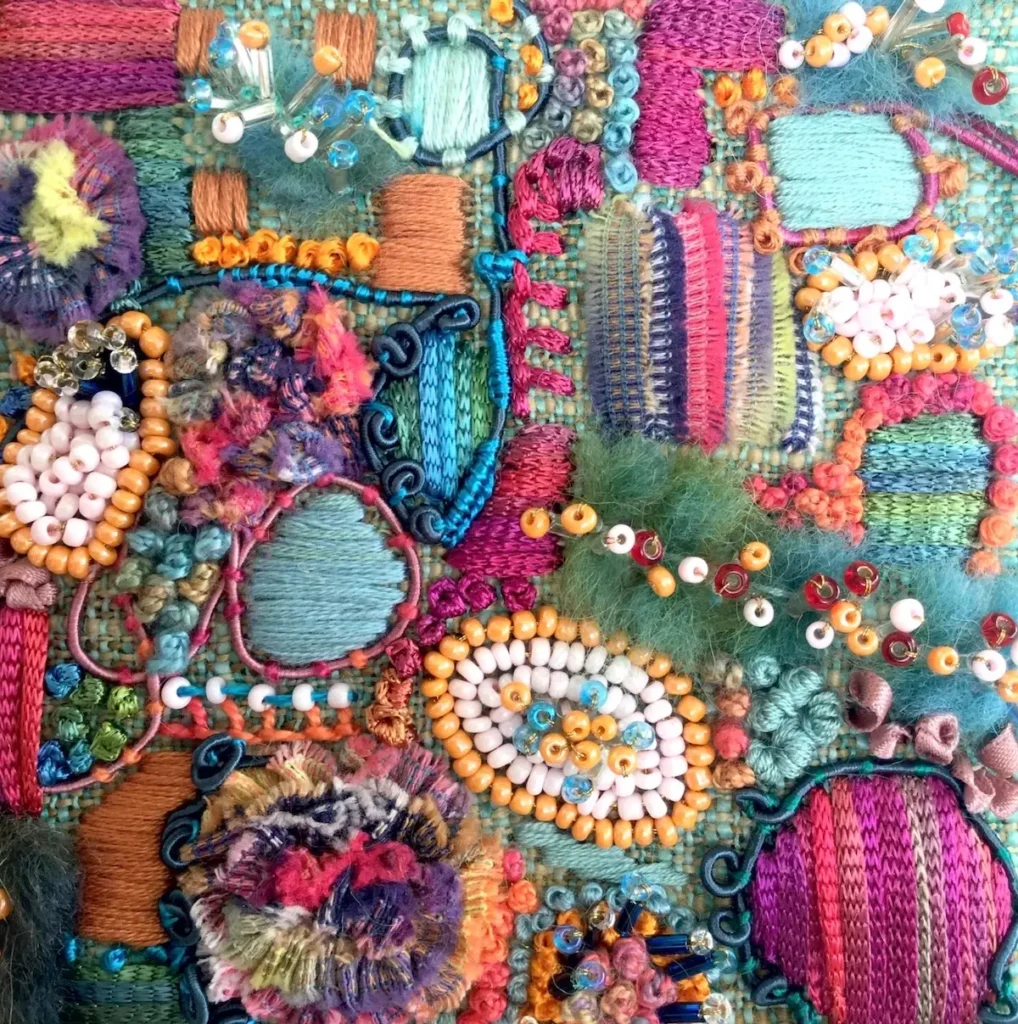 Dot Ronaldson abstract with knitted pieces and beads