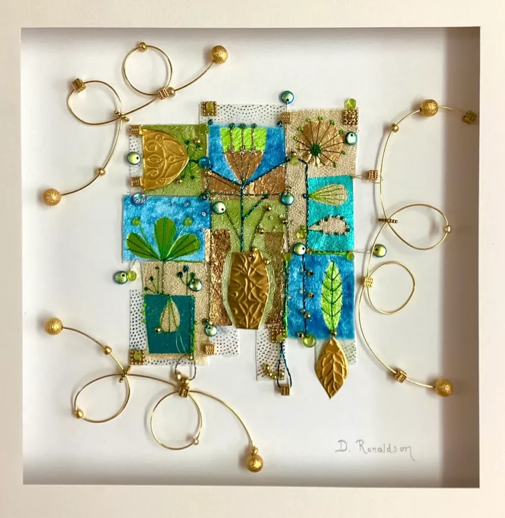 Dot Ronaldson abstract in blue, green and gold