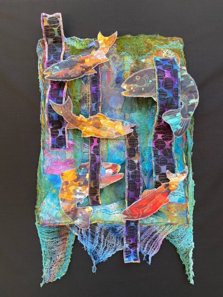 A Montana Blue Ribbon fiber art by Heidi Zielinski
