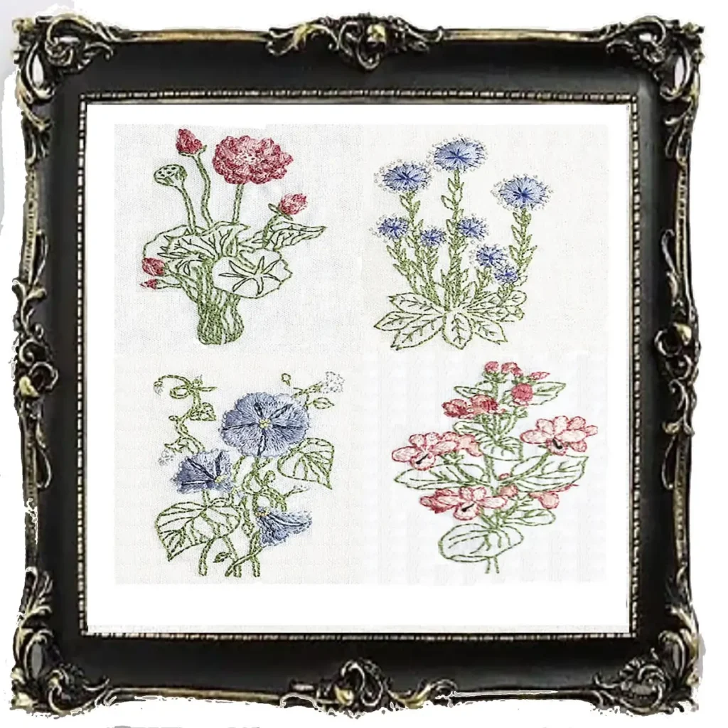 4 Flowers embroidery kit by Kathleen Field