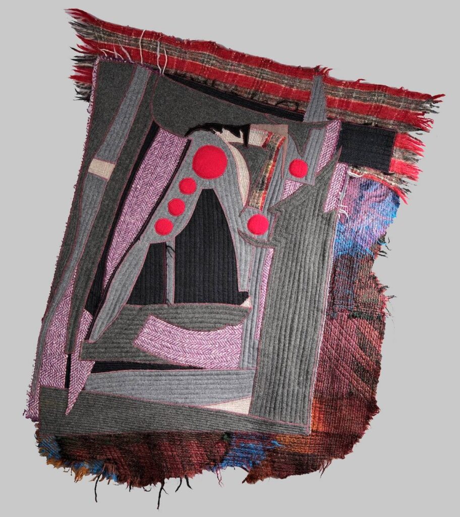 Gathering Wool at Night fiber art by Linda Syverson Guild